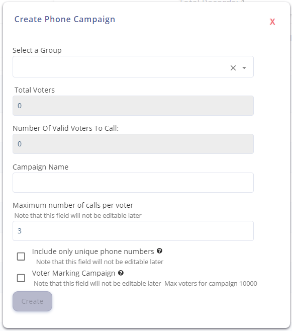 Choose a voter group and name your Phone Campaign.
